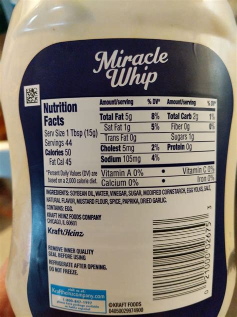 carbs in miracle whip|Nutrition Facts for Miracle Whip